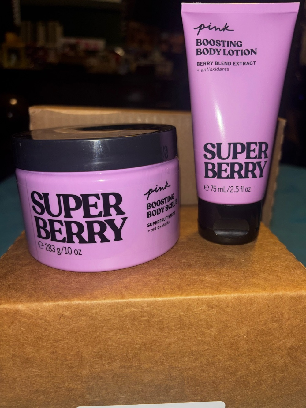 (Inventory 52) PINK Victorias Secret Super Berry Boosting Body Scrub & Lotion
